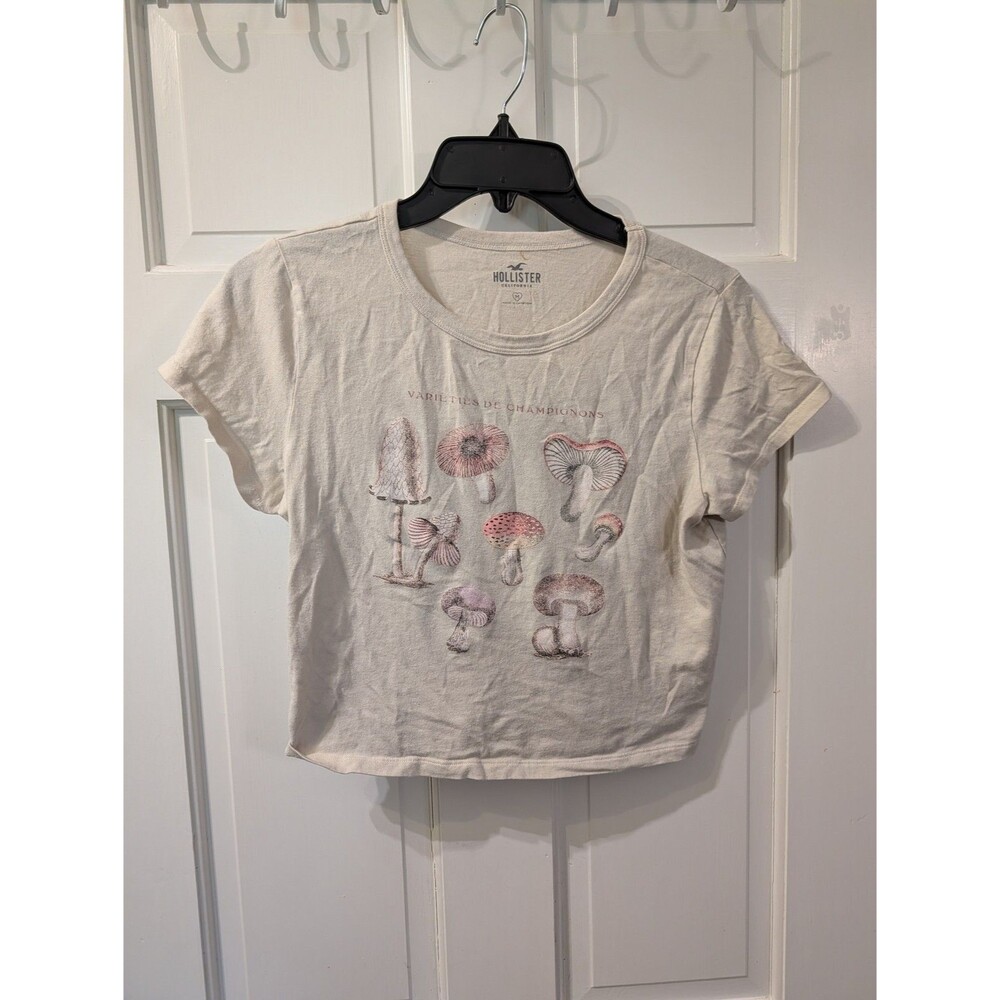 Hollister Mushroom Graphic Crop T-Shirt Women's Medium Cream